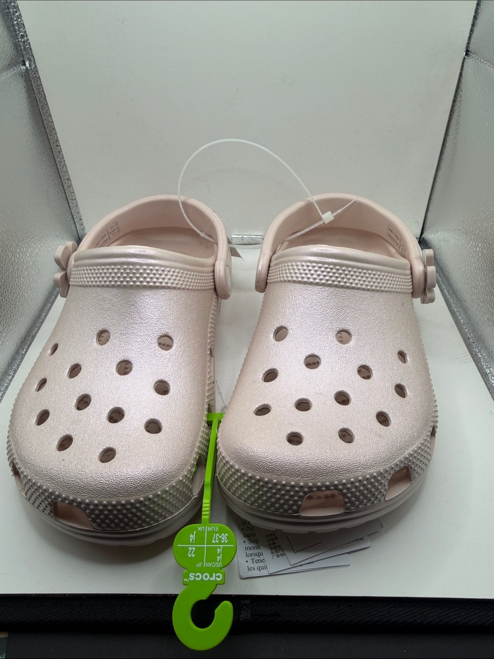CROCS Kids' Shimmer Pale Pink Classic Clogs